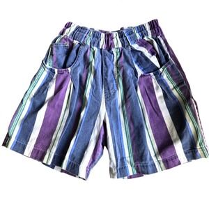 Katherine Sanders Clothing Co. 1980s Retro Vintage Striped Cotton Shorts Medium